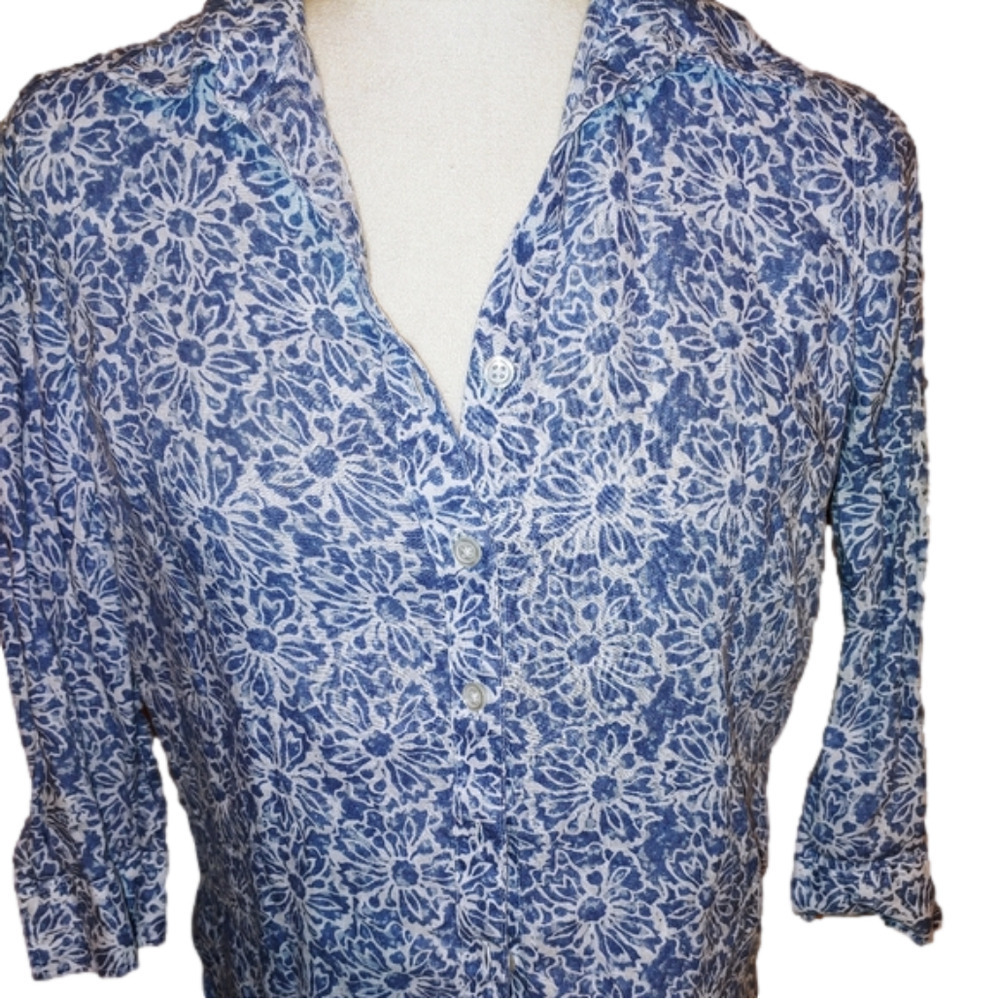 Talbots 100% Linen Floral Button Shirt MP